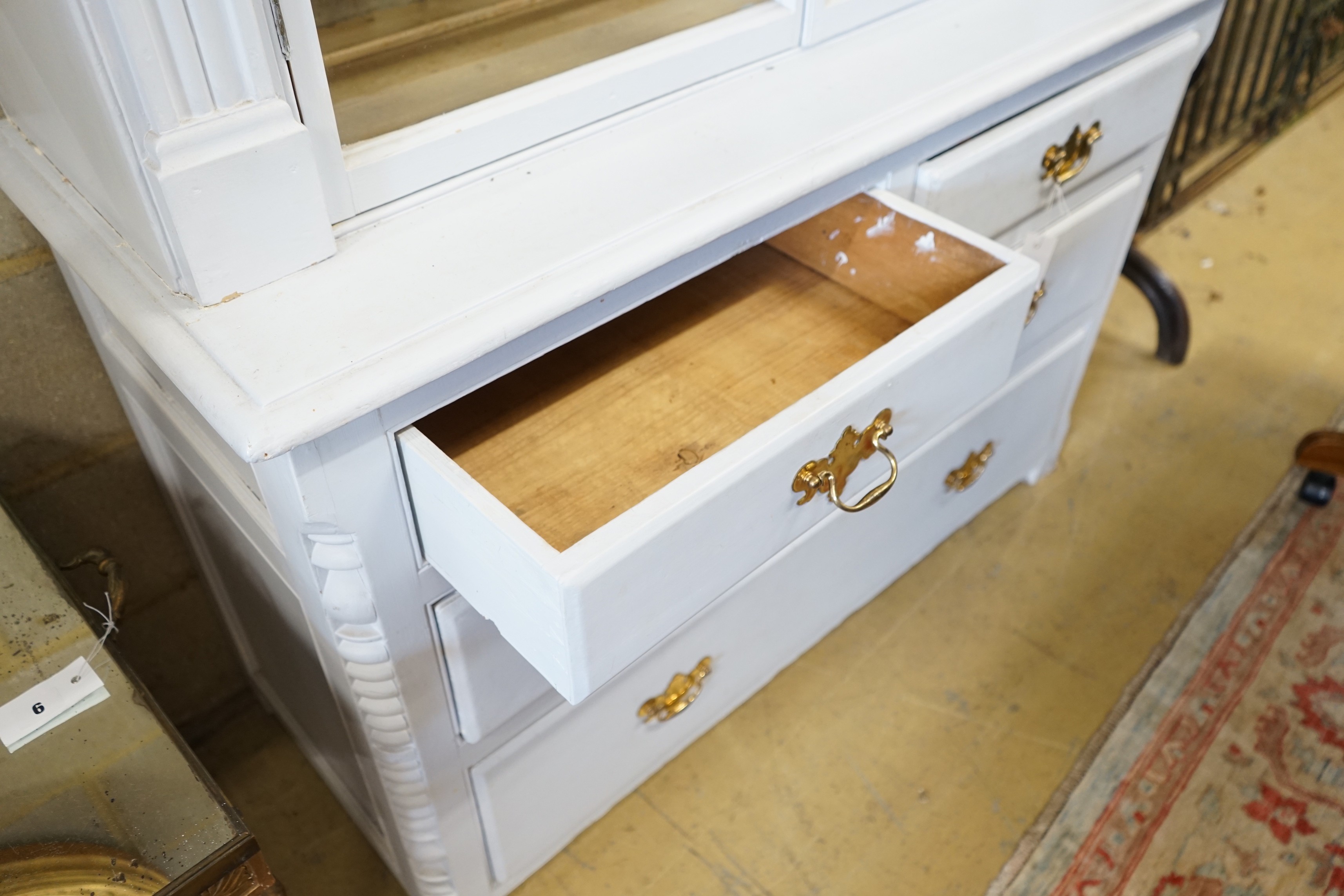 A Victorian painted pine glazed cabinet, width 127cm, depth 52cm, height 202cm